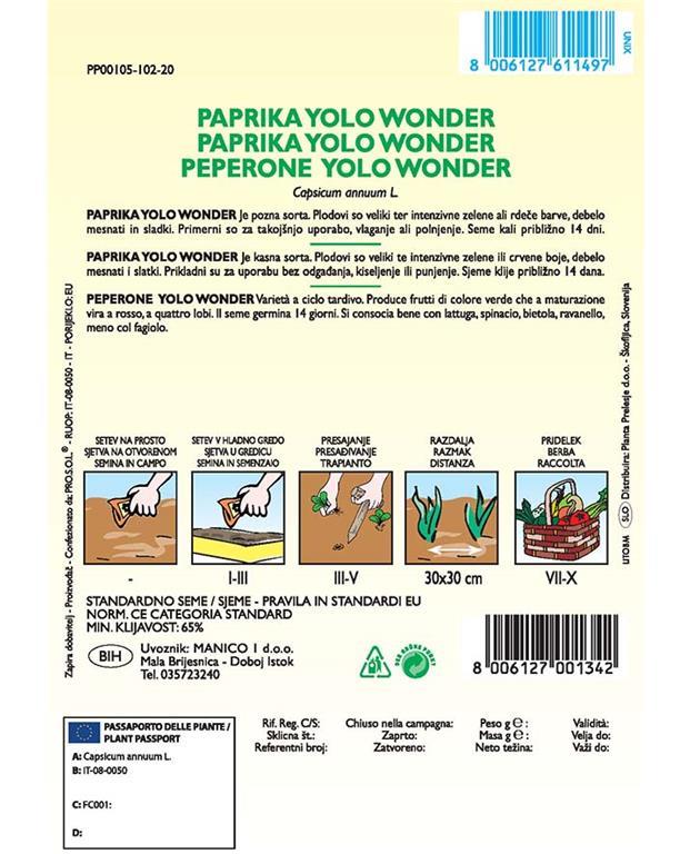 Paprika Yolo Wonder, 1g