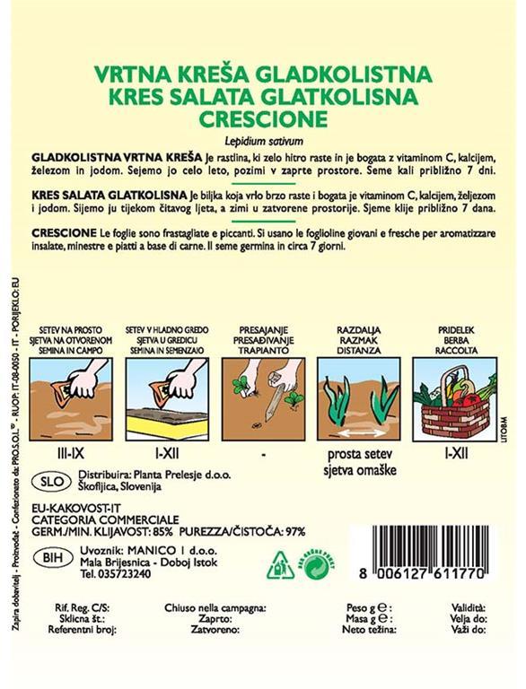 Vrtna kreša gladkolistna (Lepidium sativum), 5 g